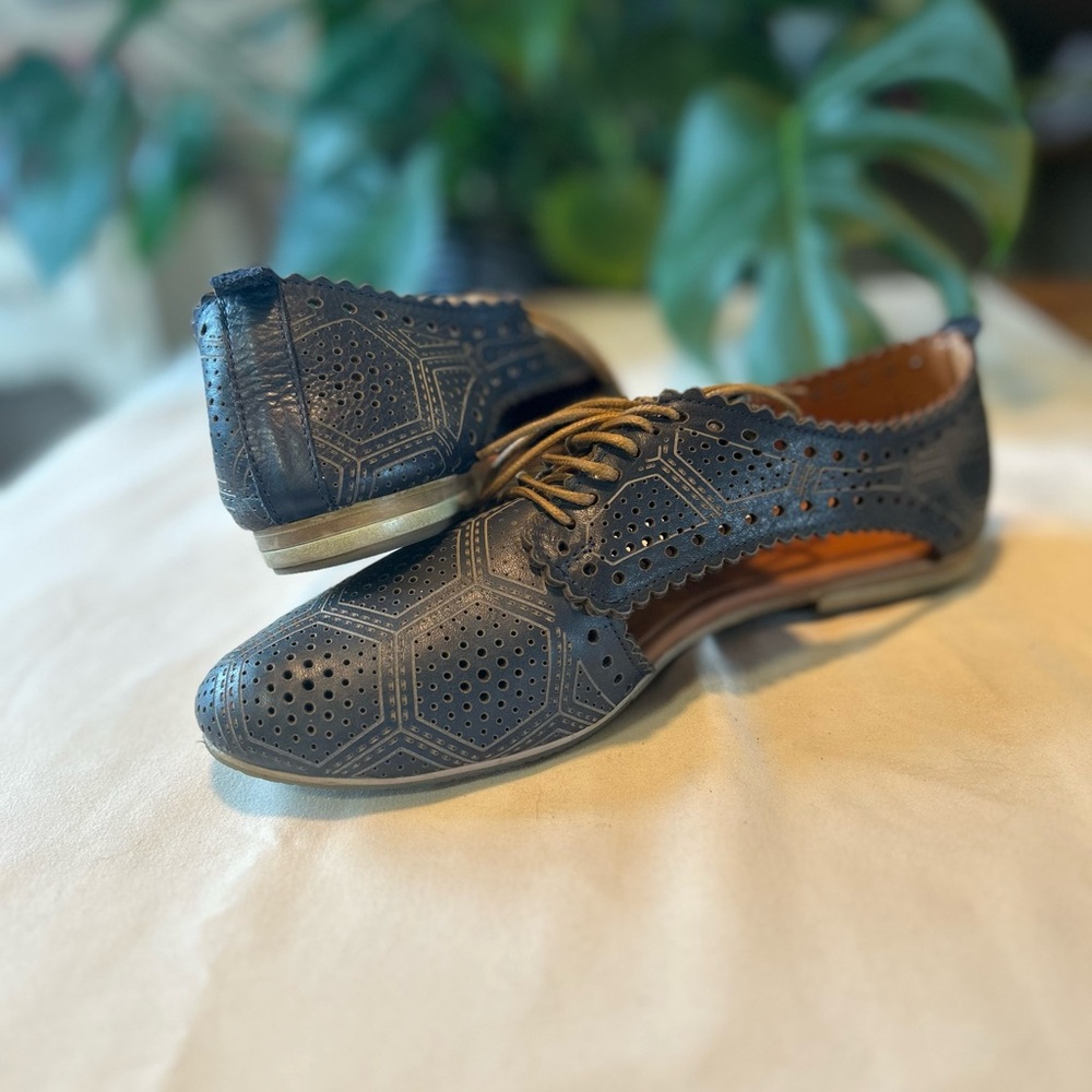 Blue Leather Dress Shoe with cut outs
